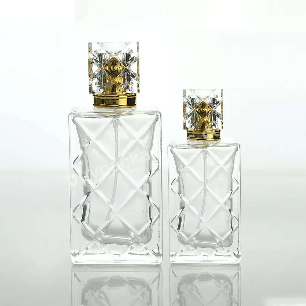 Manufacturer Custom Square Refillable Perfume Bottles Packaging Luxury Rhombus Cologne Empty Glass Bottles Clear