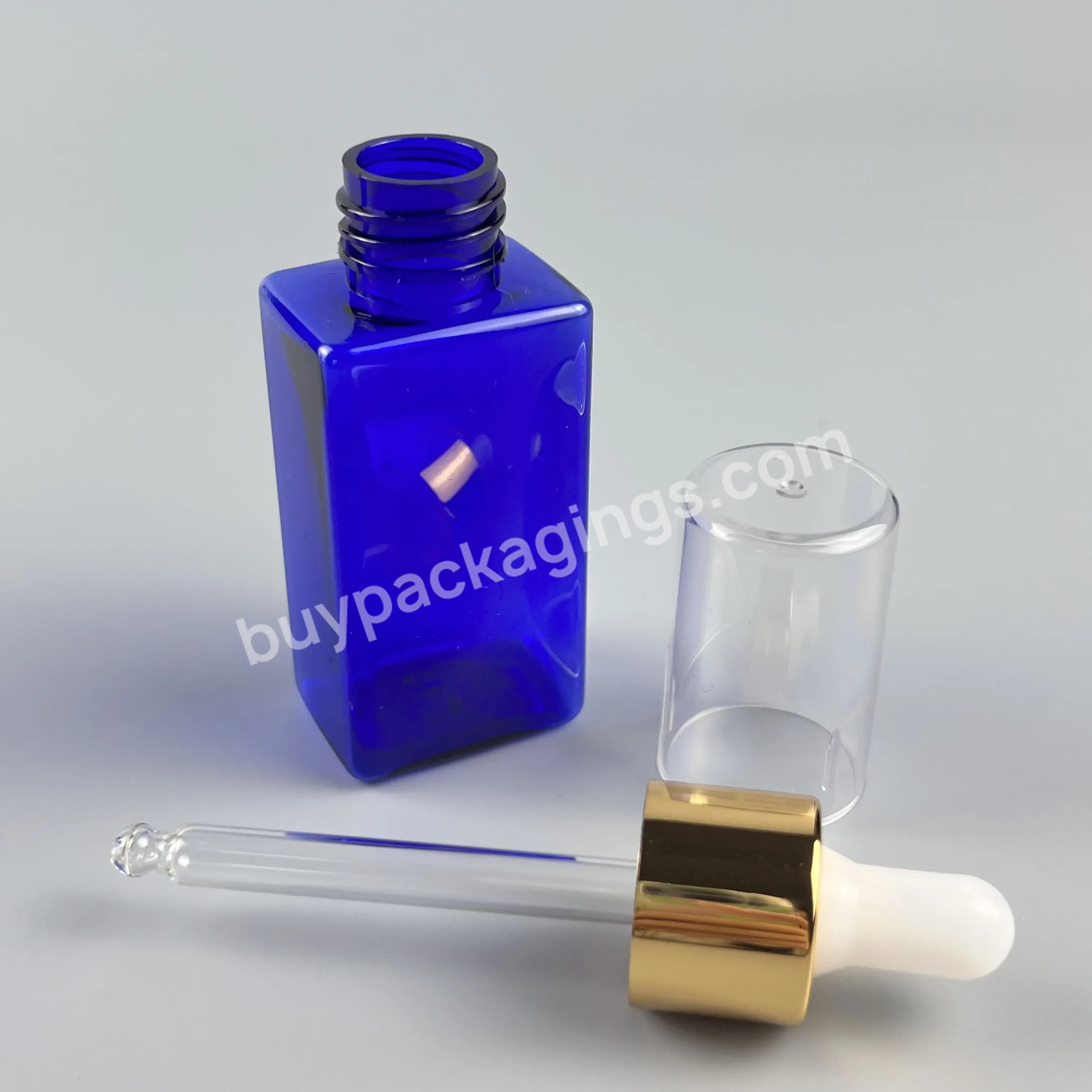 Manufacturer Customization Blue Square Shape Plastic Bottle With Dropper Cap