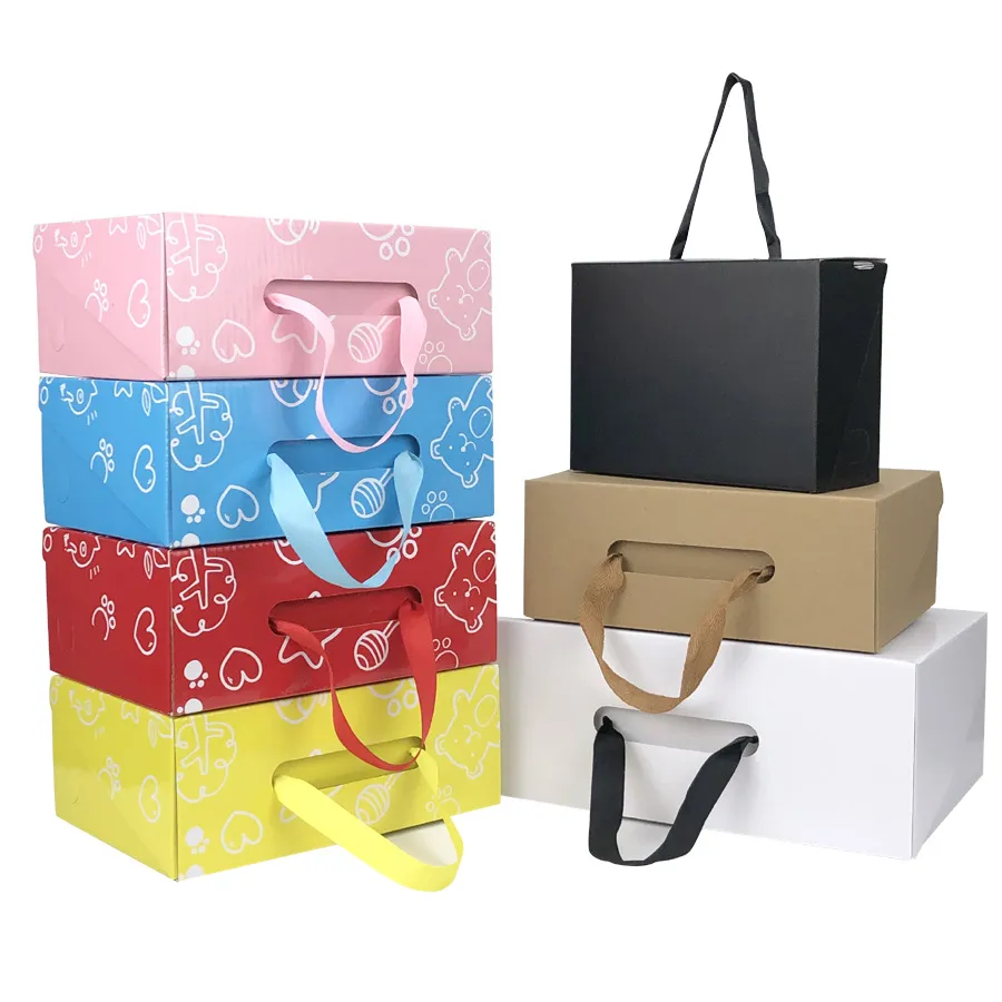 Manufacturer customized children folding kraft paper portable shoe box paper box