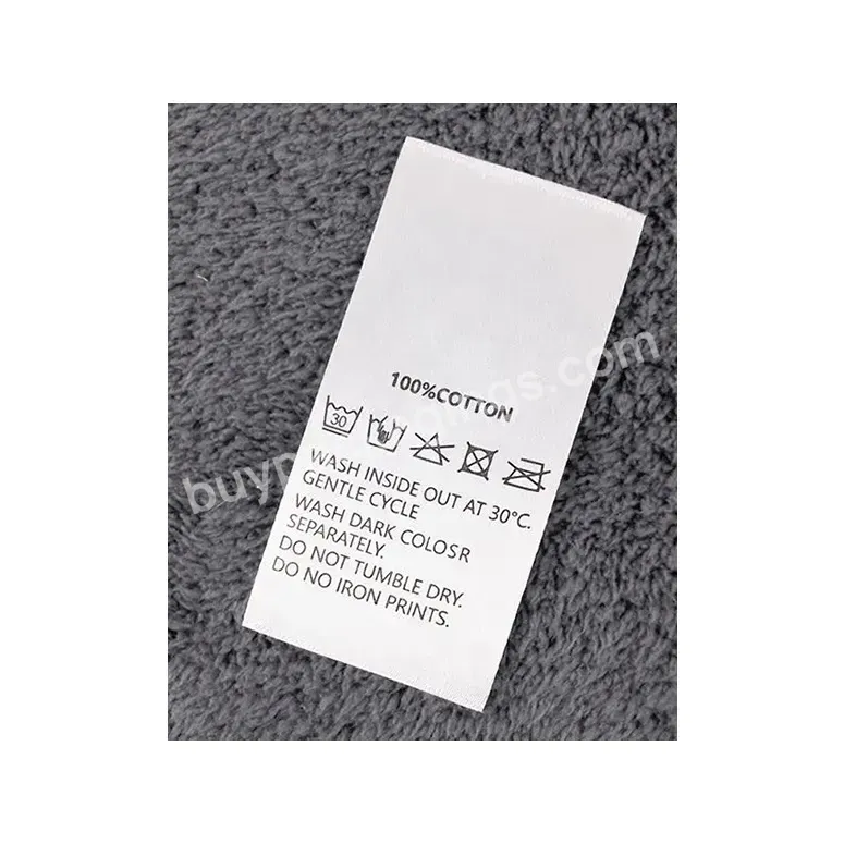 Manufacturer Garment Use White Polyester Satin Ribbon Wash Care Printed Label For Clothing