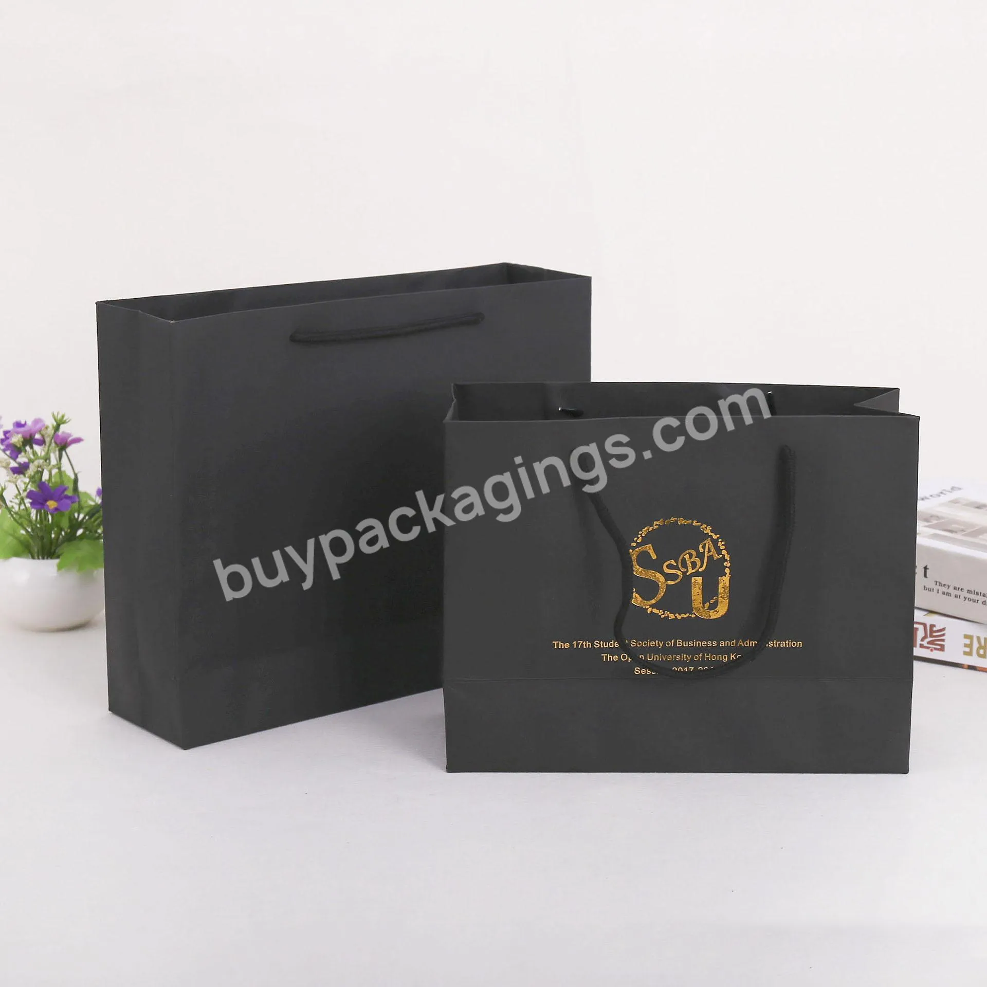 Manufacturer Gold Blocking Luxury Gift Bags Custom Black Shopping Paper Bags with Your Own Logo with Handle