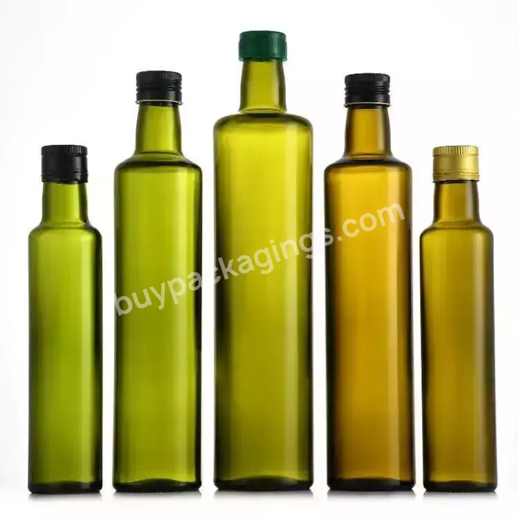 Manufacturer Supply Glass Bottle Square Round Green Olive Oil Glass Bottle 250ml 500ml 750ml With Matching Lid