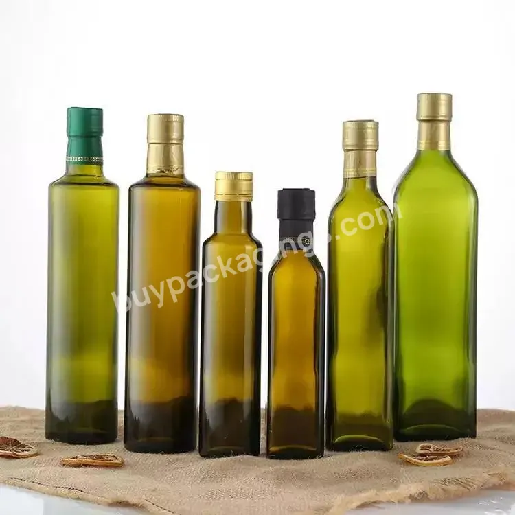 Manufacturer Supply Glass Bottle Square Round Green Olive Oil Glass Bottle 250ml 500ml 750ml With Matching Lid