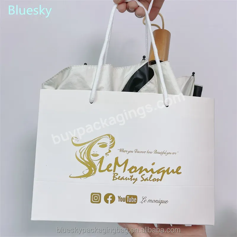 Manufacturer Wholesale Custom Heavy Duty Coated Paper Shopping Bags With Gold Foil Logo For Wedding
