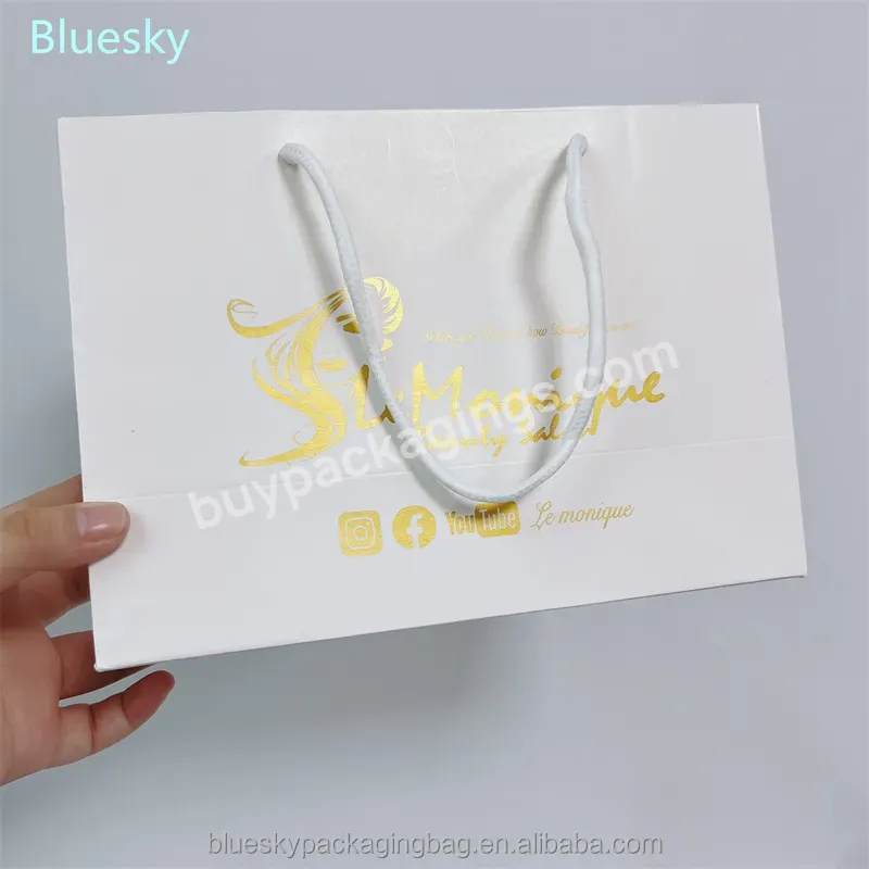 Manufacturer Wholesale Custom Heavy Duty Coated Paper Shopping Bags With Gold Foil Logo For Wedding