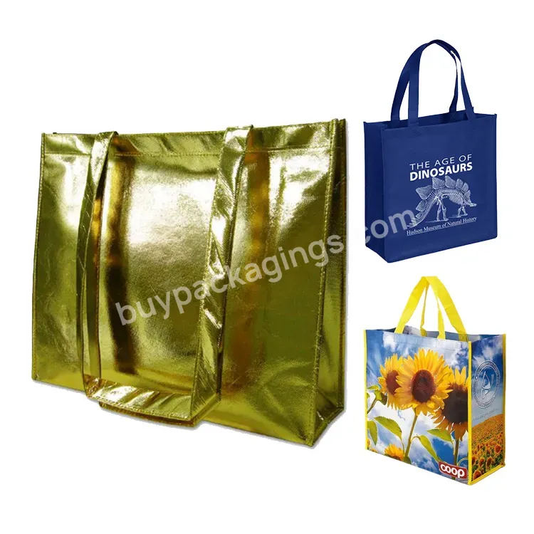 Manufacturers Factory Printed Shiny Spunbond Nonwoven Fabric Textile Reusable Ecobag Handle Tote Grocery Shopping Bag With Logo