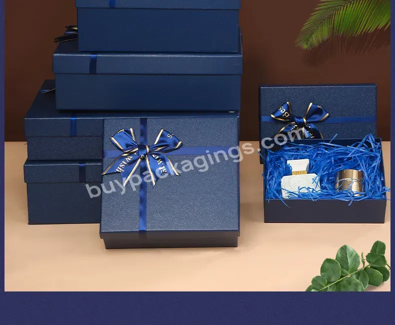 Manufacturer's Stock Blue Gift Box Rectangular Butterfly Bow Ribbon Packing Box Base & Lid Packaging Box Valentine's Day Gift