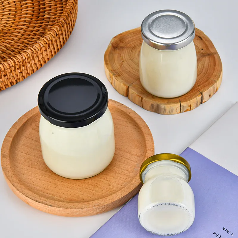 Manufacturers wholesale glass pudding cup 100ml glass bottle with lid pudding milk jelly cup yogurt bottle