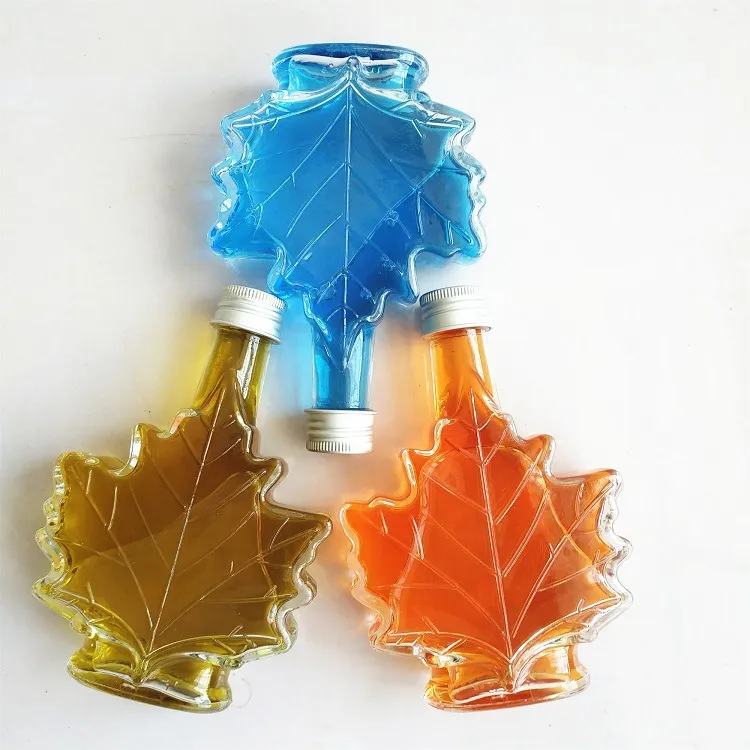 Maple Leaf Aromatherapy glass Empty Bottle Aluminum lid wood cork drink bottle milk tea Votive bottle Creative ornaments