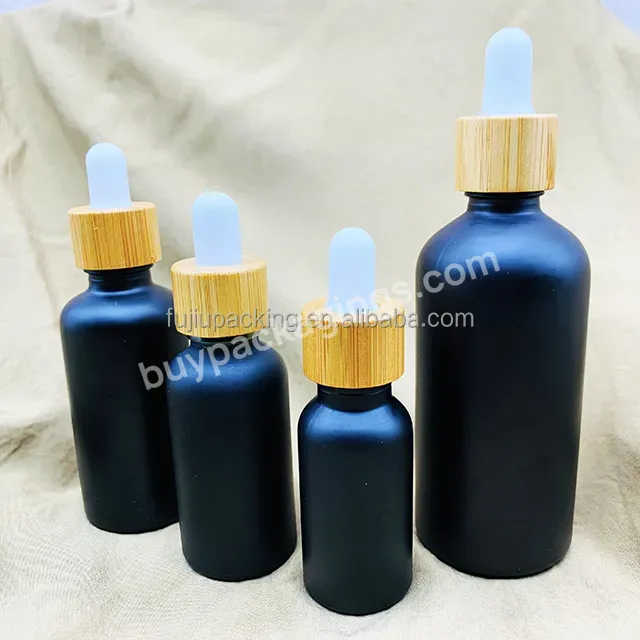 Matt Black Glass Bamboo Bottles 15ml 20ml 30ml 50ml 100ml Matte Black White Glass Essential Oil Bottles With Bamboo Wood Dropper