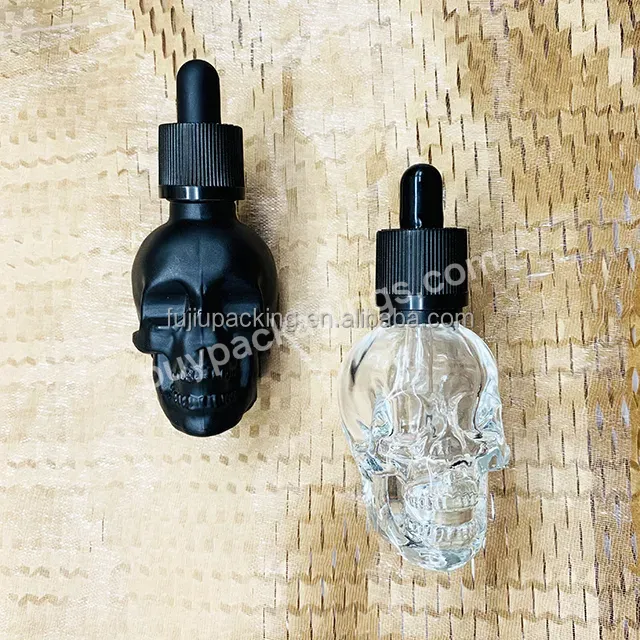 Matte Black 1oz 2oz 4oz Skull Shaped Hair Oil Dropper Bottle Beard Oil Skull Glass Bottle With Black Childproof Lid