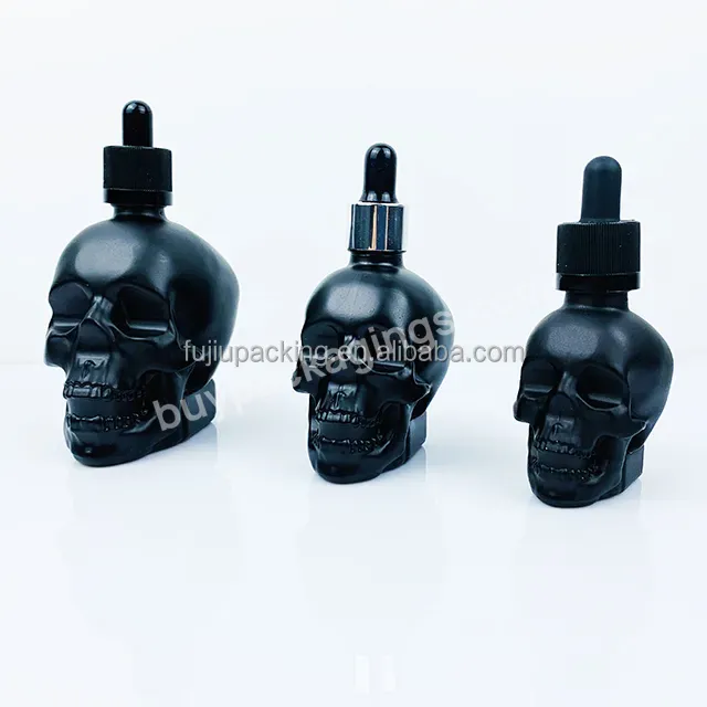 Matte Black 1oz 2oz 4oz Skull Shaped Hair Oil Dropper Bottle Beard Oil Skull Glass Bottle With Black Childproof Lid