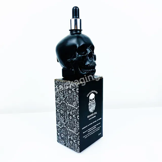 Matte Black 1oz 2oz 4oz Skull Shaped Hair Oil Dropper Bottle Beard Oil Skull Glass Bottle With Black Childproof Lid