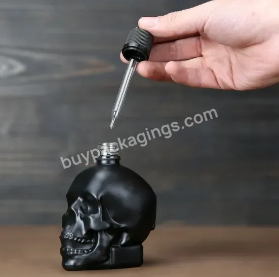 Matte Black 30ml 60ml 120ml Skull Shaped Glass Perfume Bottle With Alumite Fine Mist Spray Cap