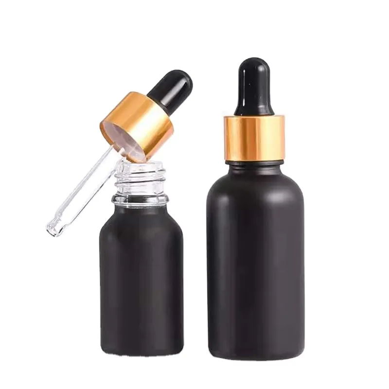 Matte Black 50ml 100ml Glass Dropper Serum Oil Bottle For Sale