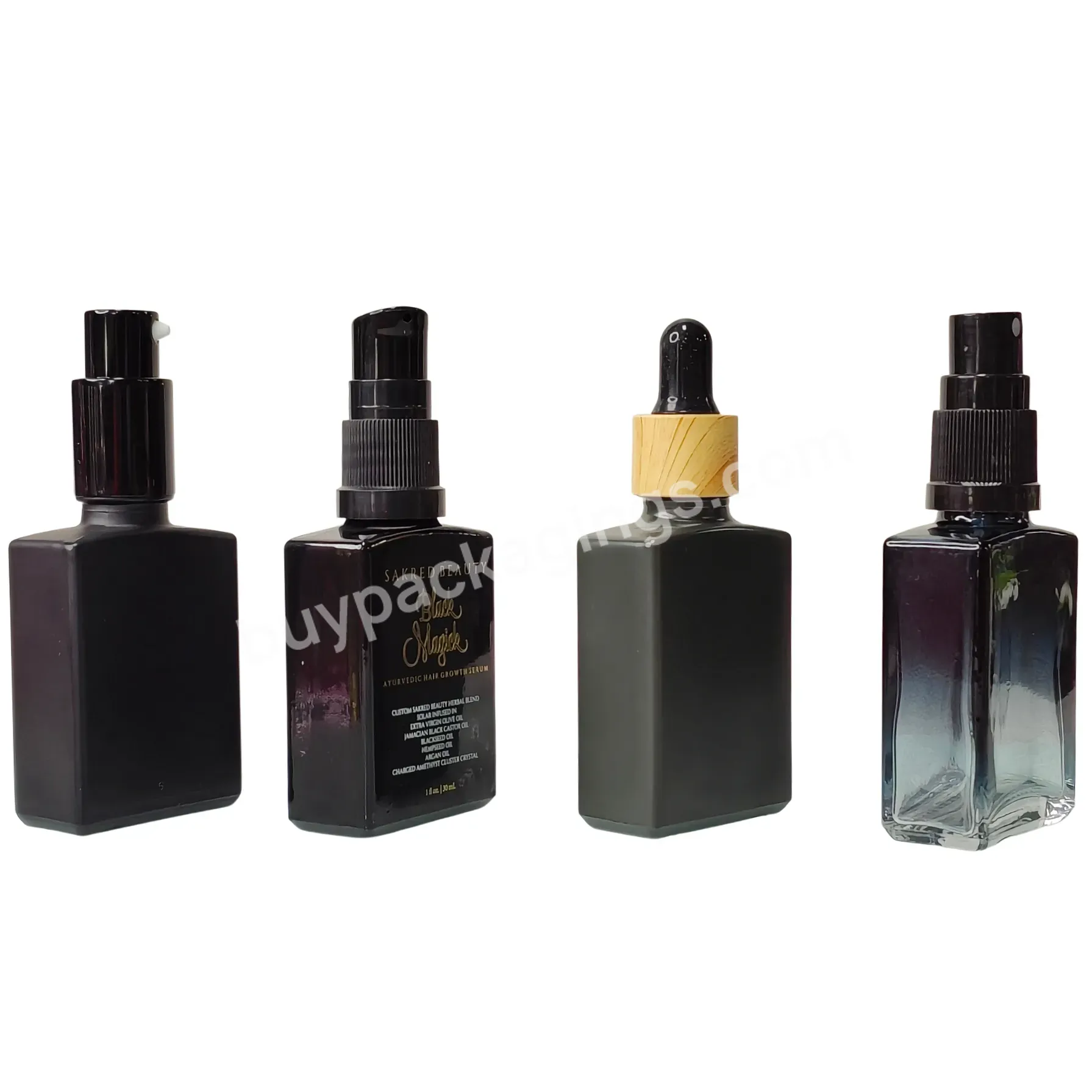 Matte Black Custom Printing Oil Glass Dropper Bottle 1oz 30ml 50ml Frosted Square Glass Bottle With Pipette Dropper