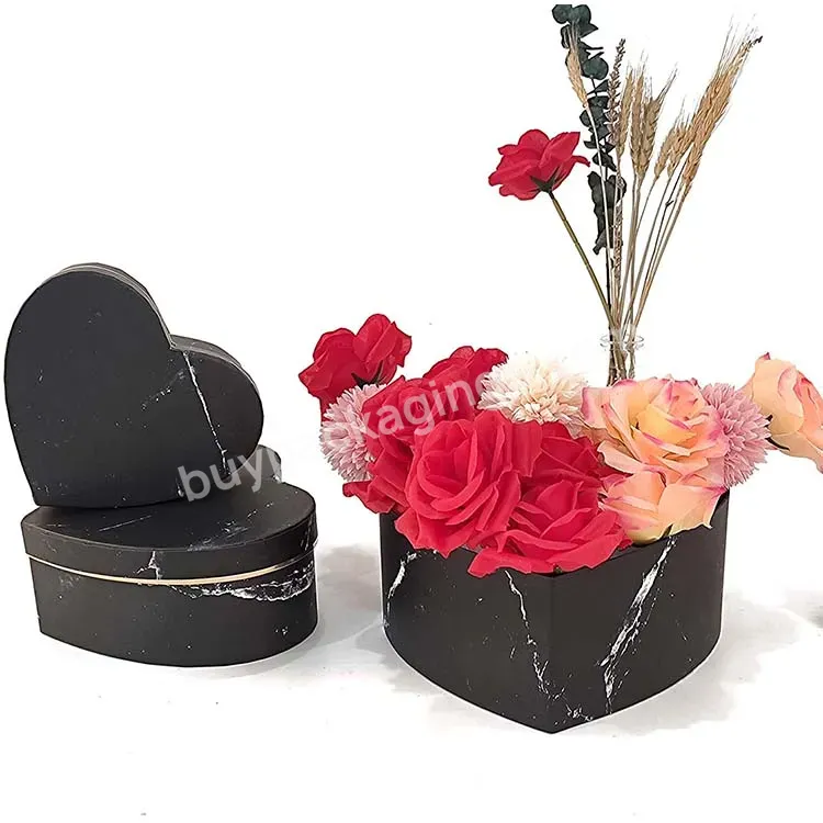 Matte Black Lided Paper Mother Flower Gift Box Packaging Heart Box
