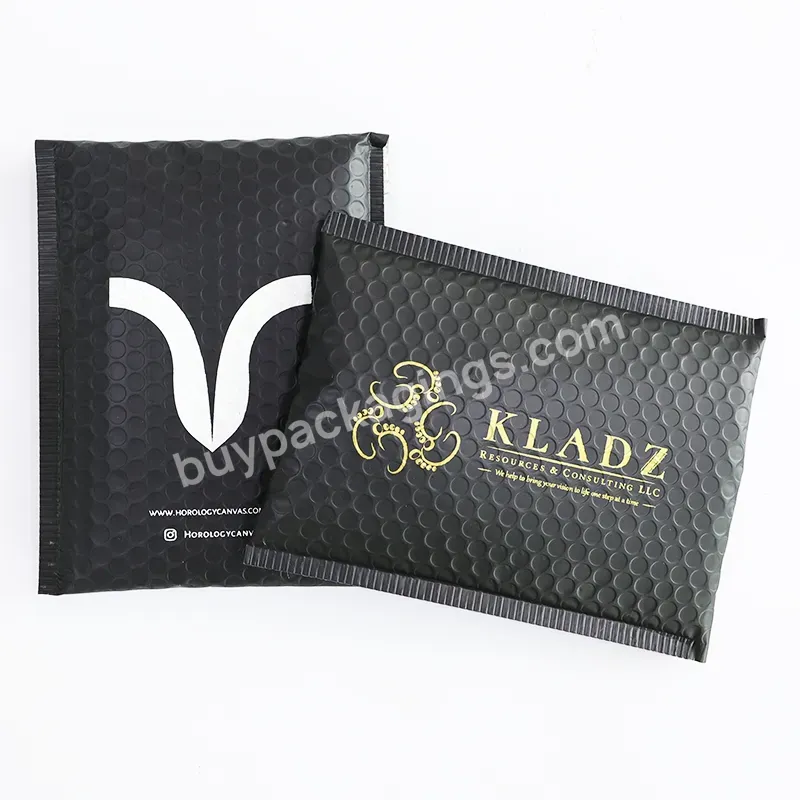 Matte Black Rectangle Eco Friendly Mail Packing Bags Gold Shiny Metallic Foil Bubble Padded Mailing Bag