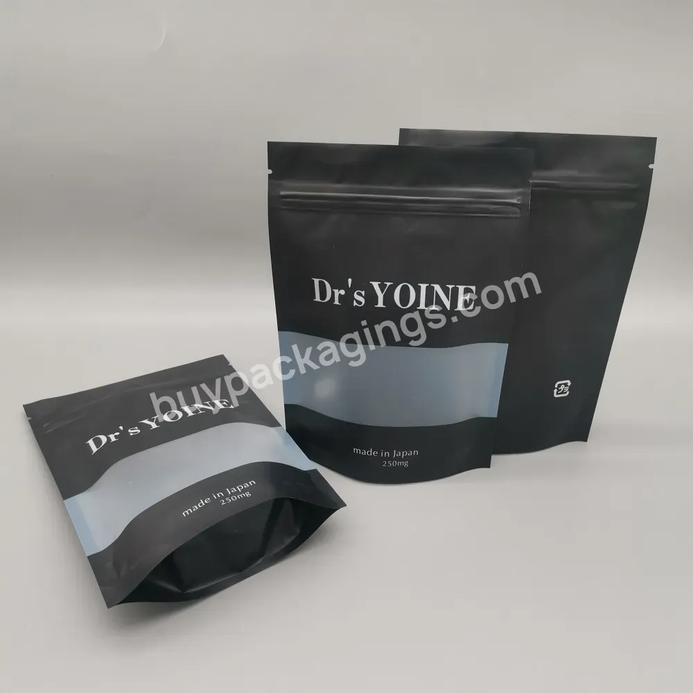 Matte Black Stand Up Pouch Aluminum Foil Resealable Doypack Ziplock Bag With Window