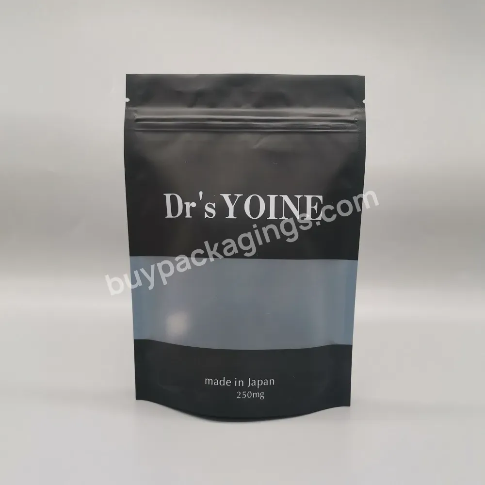 Matte Black Stand Up Pouch Aluminum Foil Resealable Doypack Ziplock Bag With Window