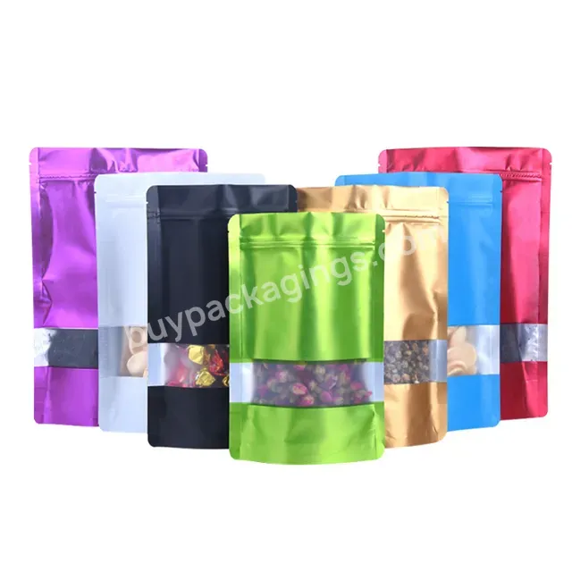 Matte Double-sided Colored With Transparent Window Stand-up Pouch Bag With Zipper For Storing Food,Nuts,Seeds,Beans,Tea,Coffee