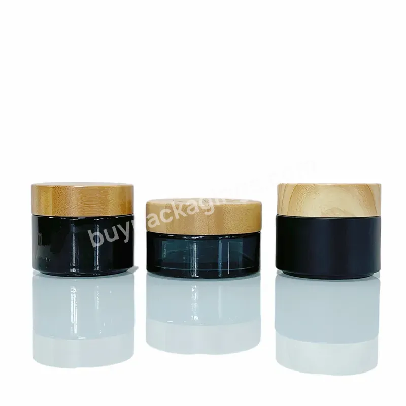 Matte Frosted Black Amber 10ml 20ml 50ml Glass Cream Jars With Bamboo Plastic Cover Brown Glass Bottles With Plastic Bamboo Lid