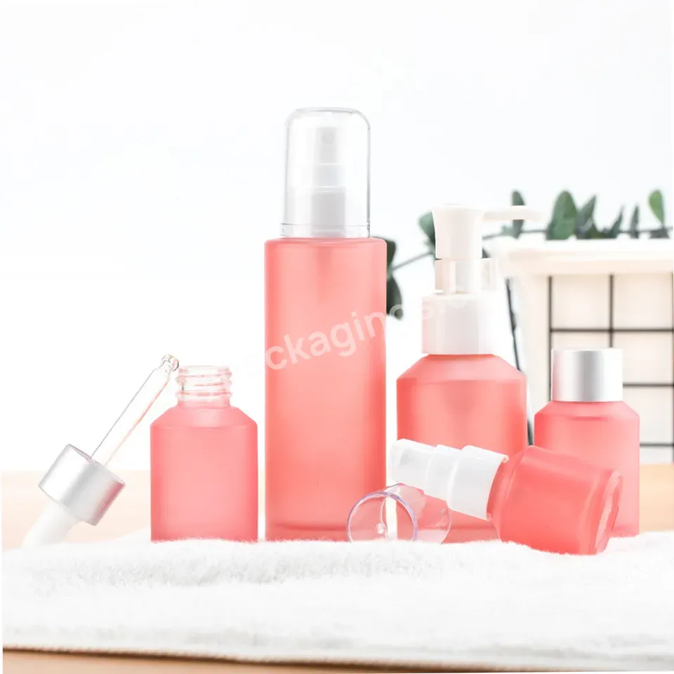 Matte Glass Cosmetic Packaging Bottle 15ml 30ml 60ml 100ml Facial Cleansing Water Glass Lotion Pump Bottle