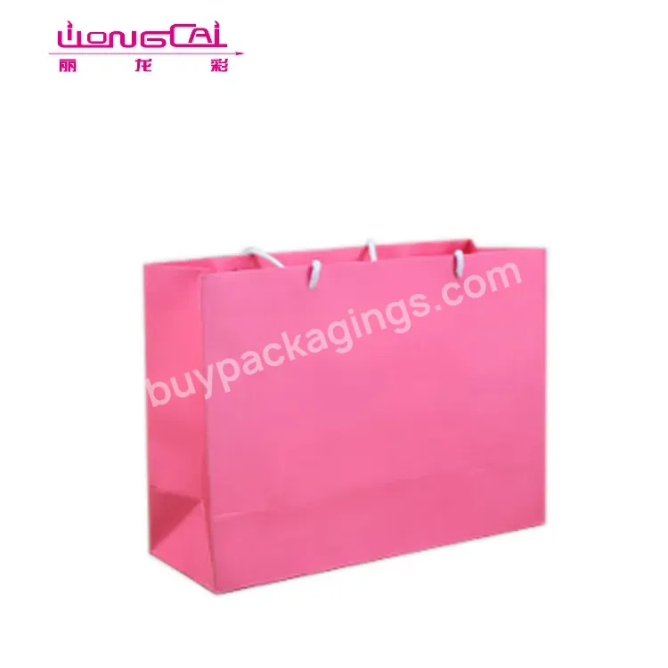 Matte Lamination Silver Hot Foil Pink Luxury Custom Printed Shopping Gift Packaging Paper Bag With Handle