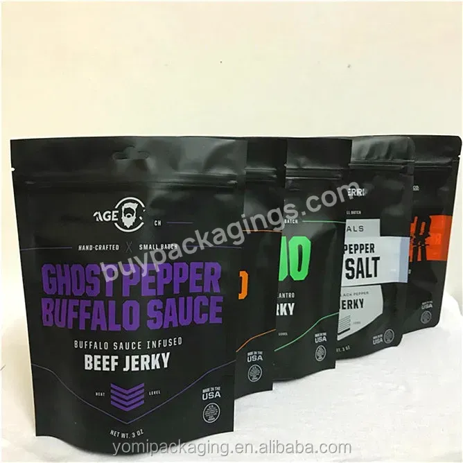 Matte Stand Up Pouch Black Packing Ziplock Smell Proof Mylar Plastic Packaging Bags For Beef Jerky