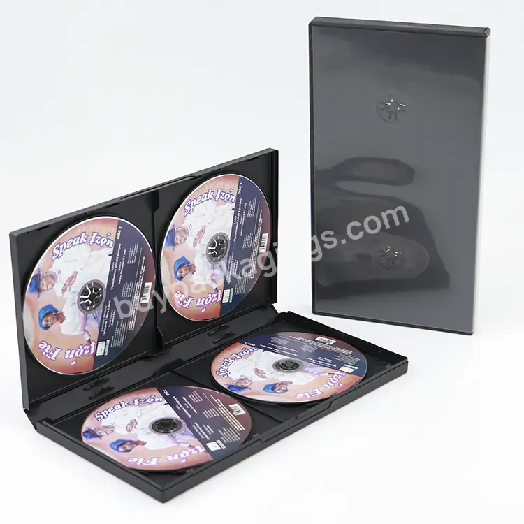 Media Cd Case Manufacturers Dvd On Demand Produktion Plastic Quad Dvd Packaging Replication 20mm 4 Discs Black Cd Box Holder