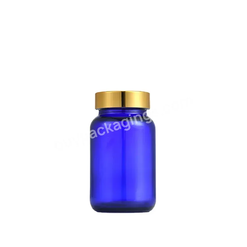 Medicine Bottle Packaging 3oz 150ml Glass Blue Facial Serum Bottle With Aluminum Cap