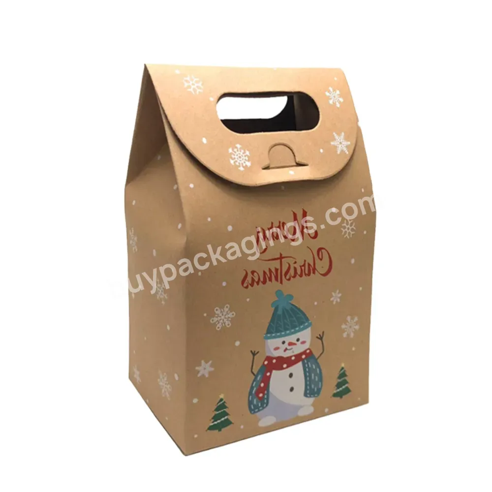 Merry Christmas Kraft Paper Box Food Packaging Box Party Favor Xmas Candy Gift Boxes Bag New Year Decoration Bag