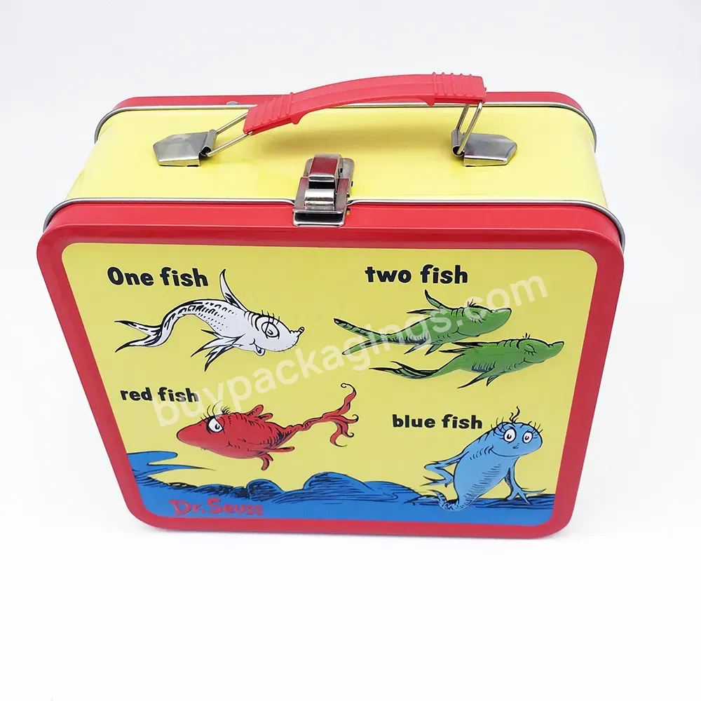 Metal Rectangle Metal Lunch Box With Plastic Handle And Lock