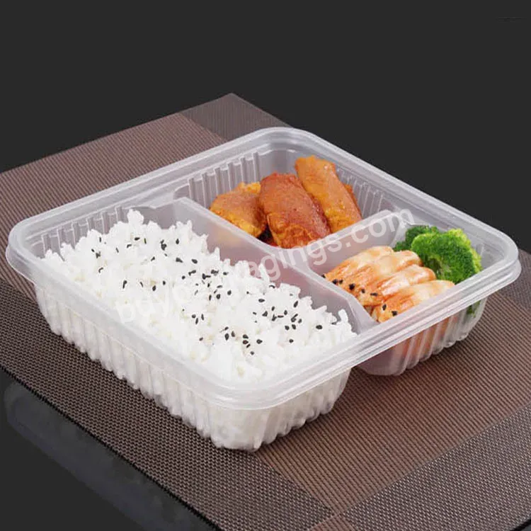 Microwave Plastic Pp Disposable Meal Prep Bento Food Container 3 Compartment Lunch Box