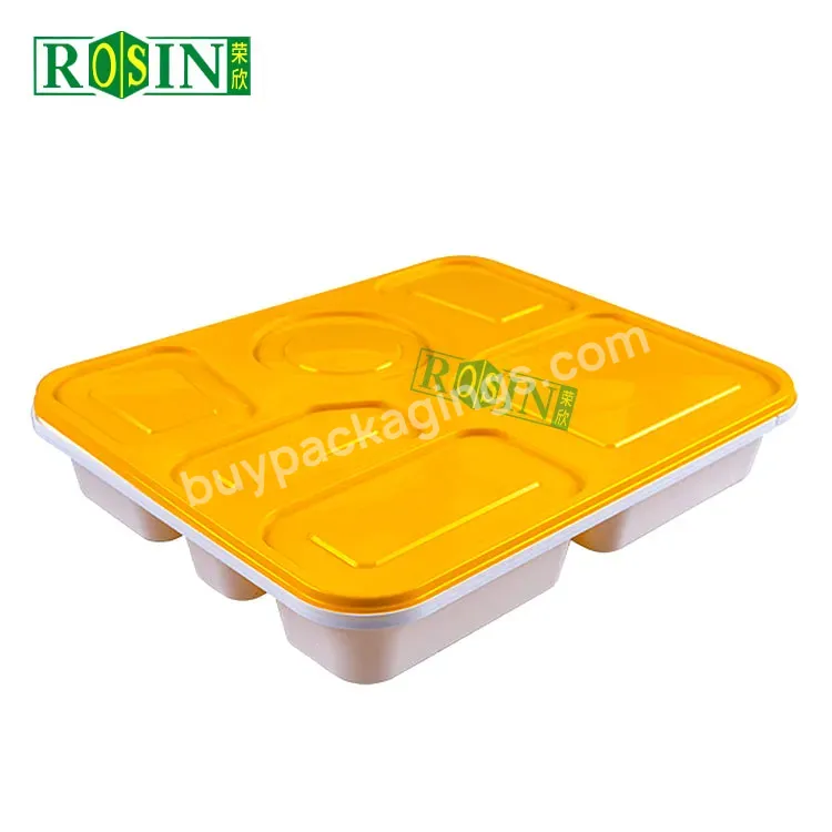 Microwave Safe Rectangle Takeaway Plastic Food 6 Compartment Food Container With Divide For Fast Food Meal