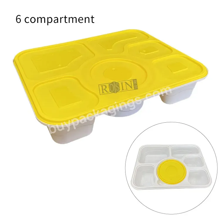 Microwave Safe Rectangle Takeaway Plastic Food 6 Compartment Food Container With Divide For Fast Food Meal