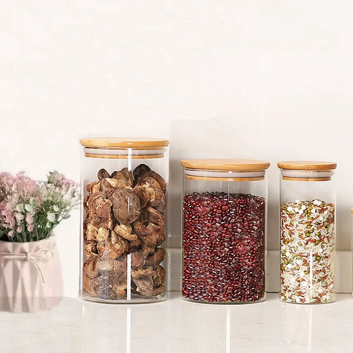 Mini Airtight Food Storage Containers Jar Borosilicate Glass 50ml 80ml 100ml 120ml 150ml Storage Bottles Jars with Bamboo Lid