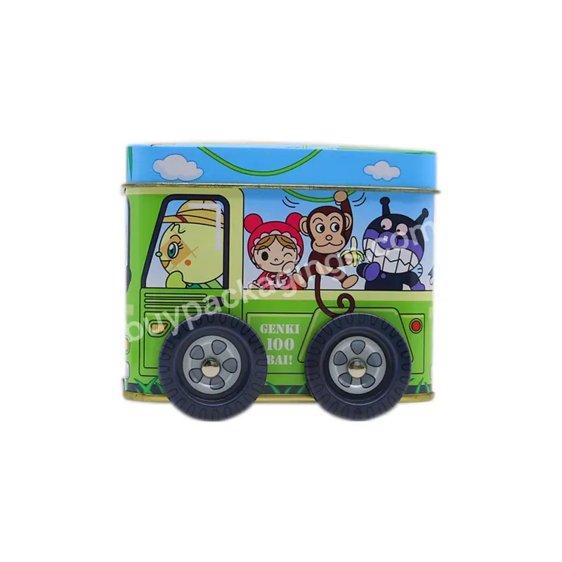 Mini Bus Tin Box With Moving Wheels Cheap Price High Quality Small Tin Box With Client Logo For Promotion Action