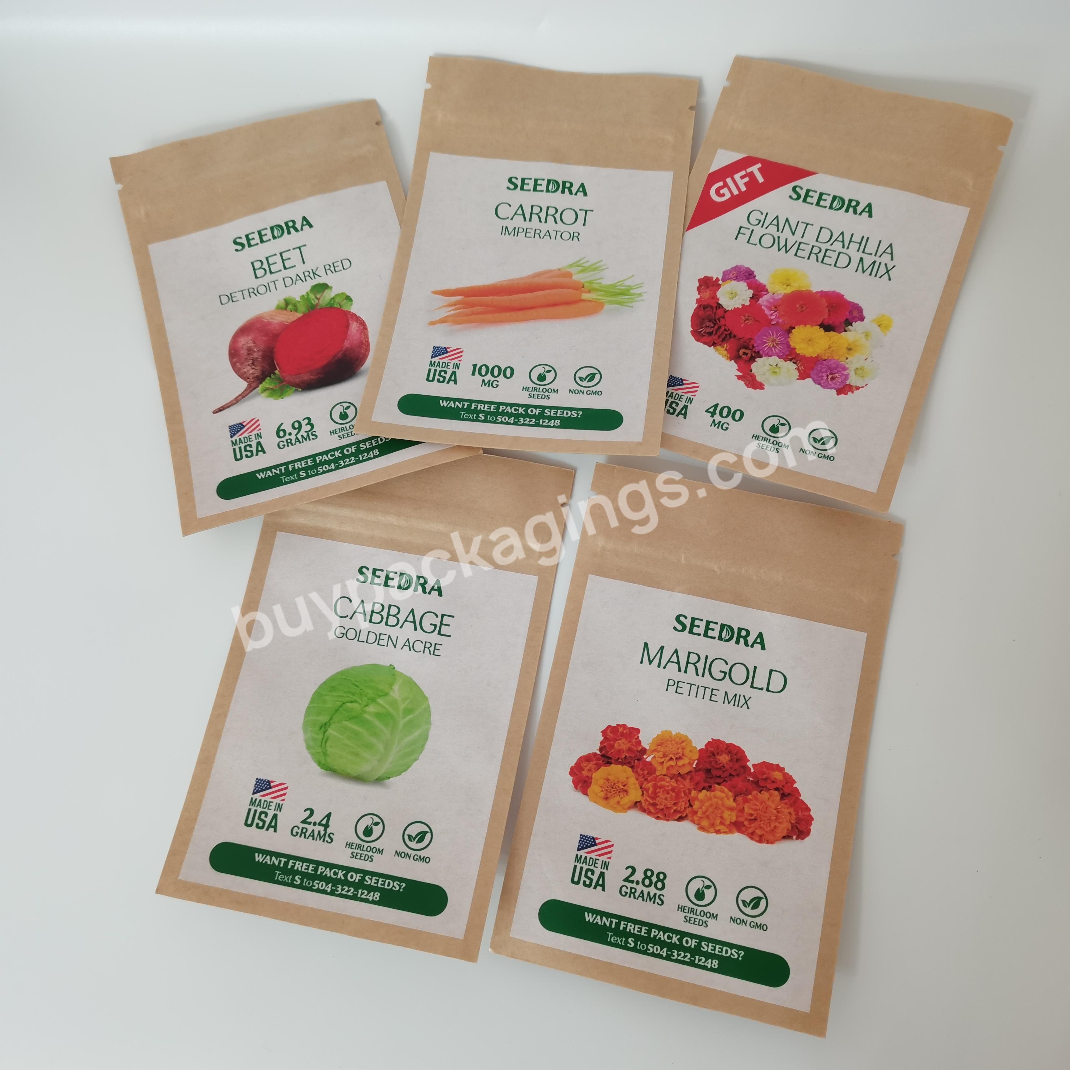 Mini Small Kraft Paper Material 3 Side Seal Zipper Bag Capsule Packaging Sachet Sample Packets Seeds Pouches