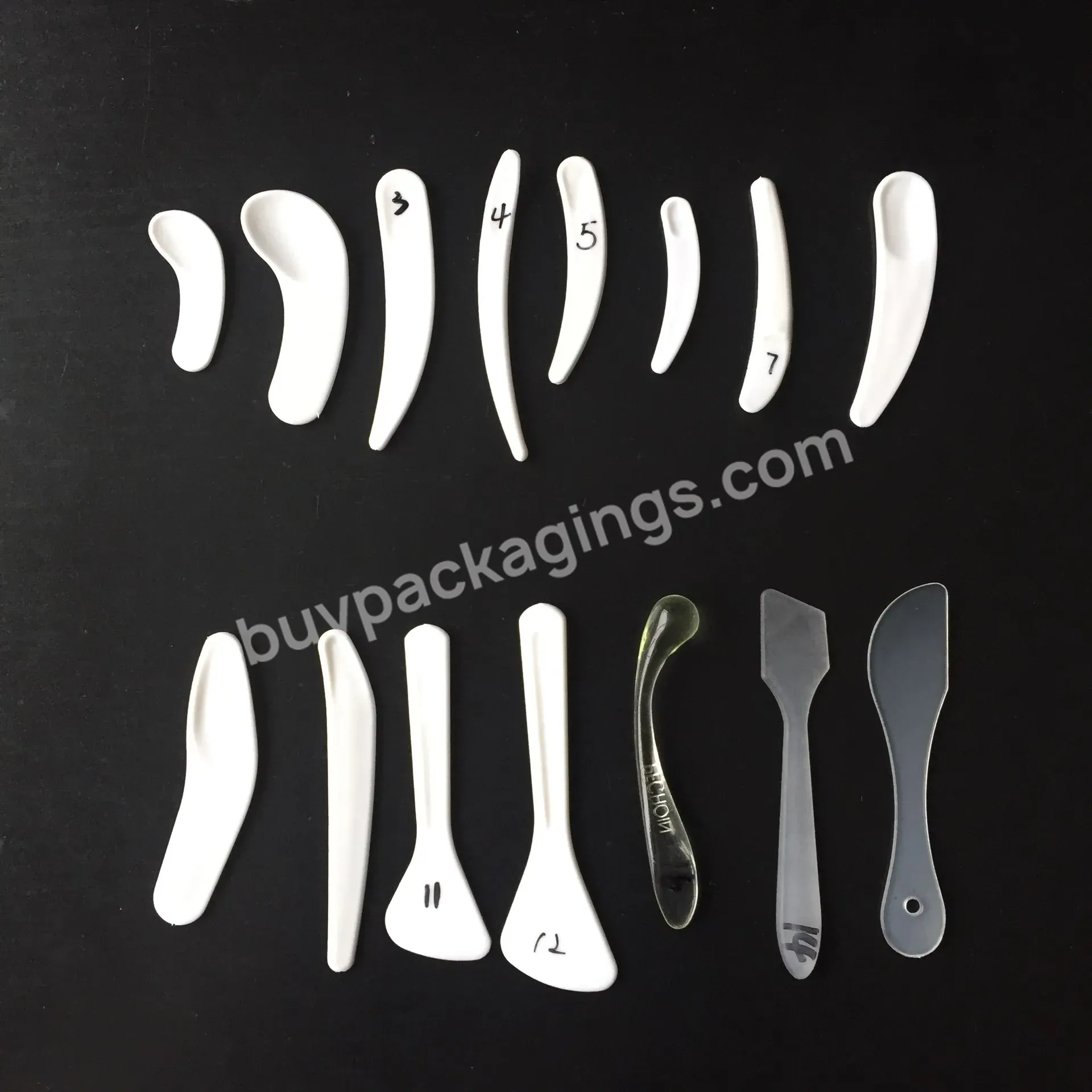 Mini White Makeup Mini Spatula Plastic Cosmetic Spoon White/black/clear Print Logo Custom Color