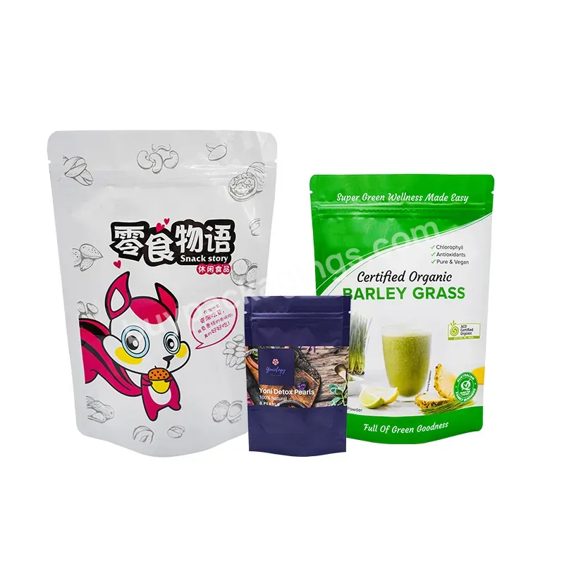 Moq 100 Custom Print Stand Up Plastic Zip Lock Pouches For Food Packing Zipper Bags