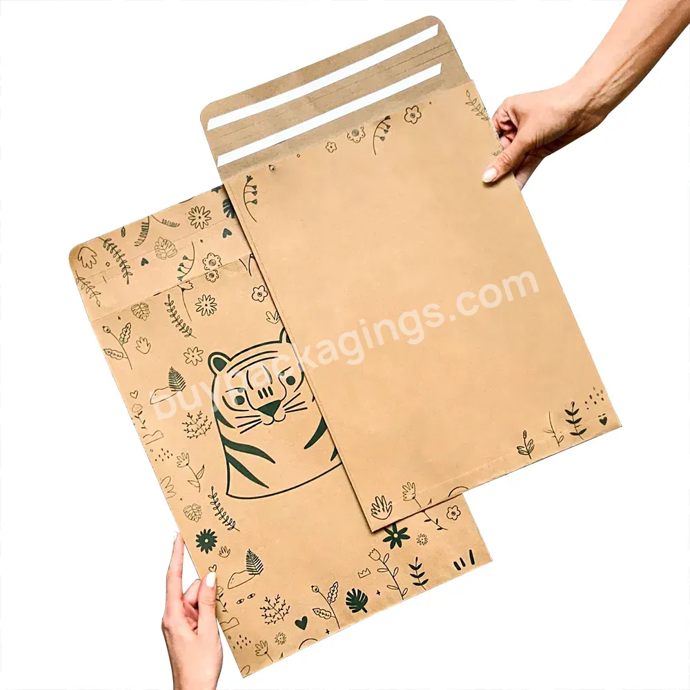 Moq 1000 Custom Size Logo Paper Bag Recyclable Envelope Packaging Nrown Kraft Paper Mailer Bag