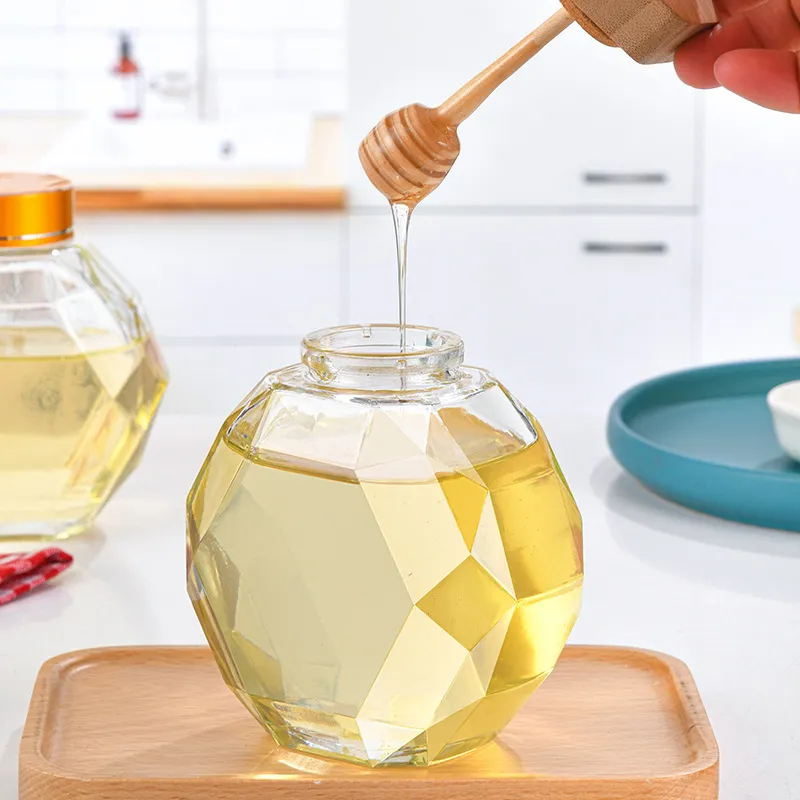 Multi Style Cheap Hexagon Clear 380ml Round Honey Cream Empty Glass Bottle Jar Storage With Screw Lid