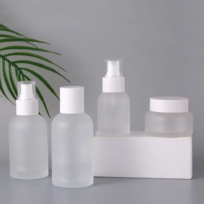 Multiple Capacity  40ml 60ml 100ml 120ml Cream Lotion Skin Care Set  Clear Frosted Cosmetics Packaging Glass Bottle