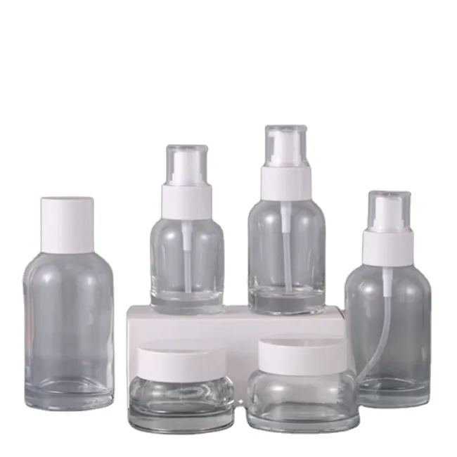 Multiple Capacity  40ml 60ml 100ml 120ml Cream Lotion Skin Care Set  Clear Frosted Cosmetics Packaging Glass Bottle