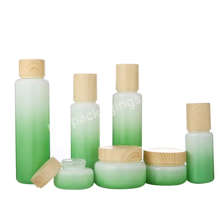 Multiple Capacity Wood Cover Skin Care Packaging Set Glass Bottle Cosmetics Packaging Container Skin Care Set