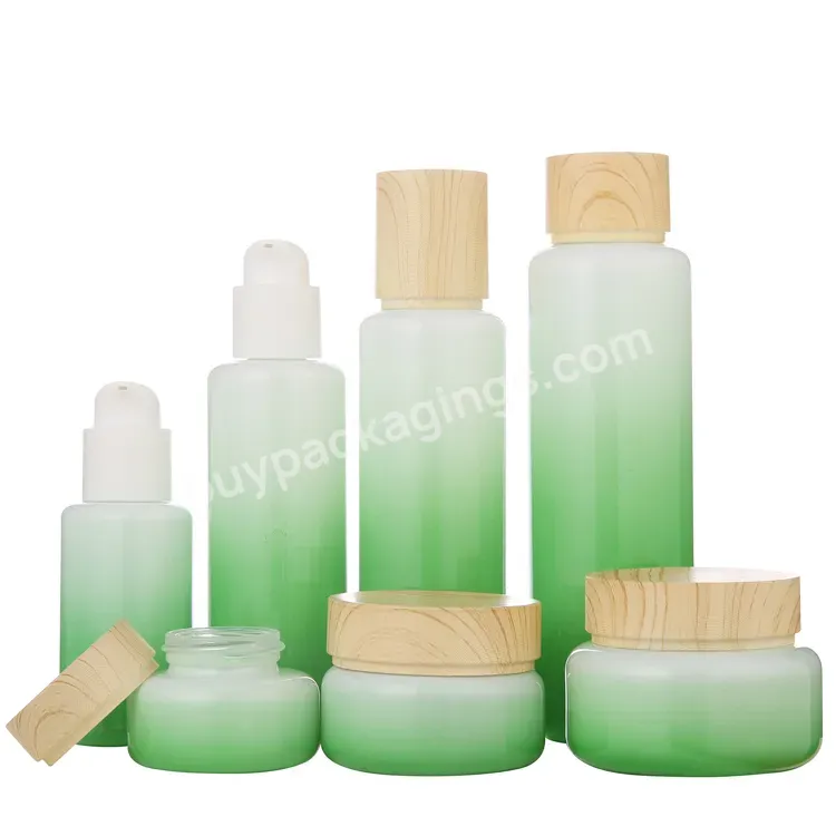 Multiple Capacity Wood Cover Skin Care Packaging Set Glass Bottle Cosmetics Packaging Container Skin Care Set