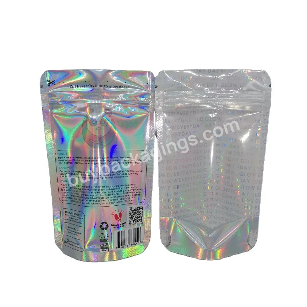 Multiple Size Options Aluminum Foil Stand Up Pouch Packaging Lock Plastic Flat Holographic Bags