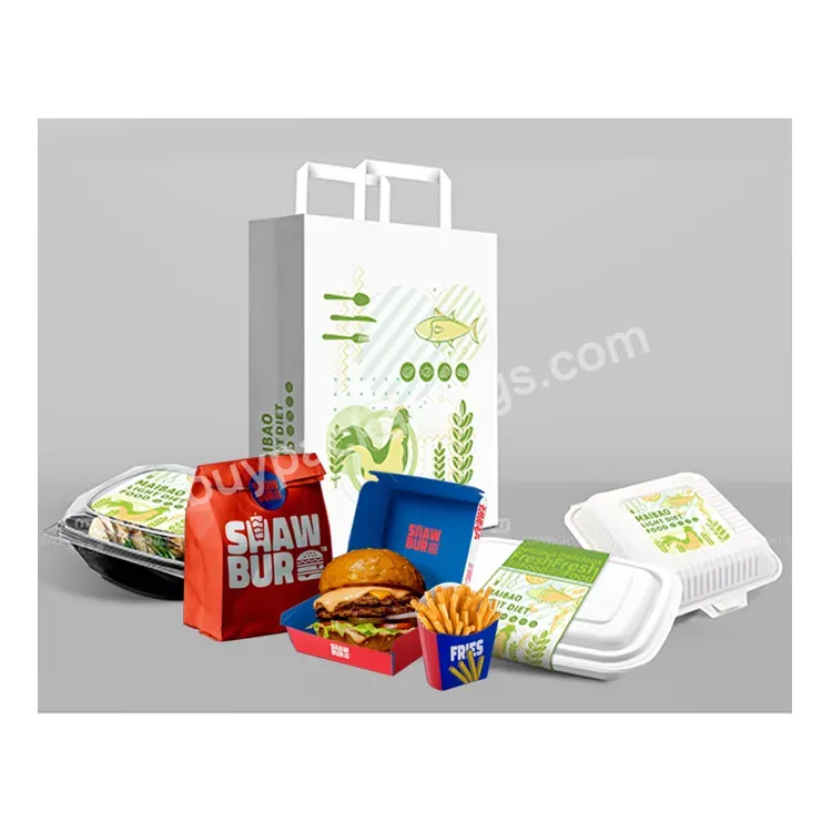 Murah Craft Tote Paper Bags Custom Logo Packing With Hole Handle Food Takeaway To Go Lunch Brown Kraft Paper Bag