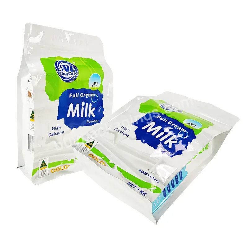 Mylar Bags Custom Printed 500g 1kg Eight Sides Seal Zipper Top Flat Bottom Full Cream Milk Powder Packaging Bag